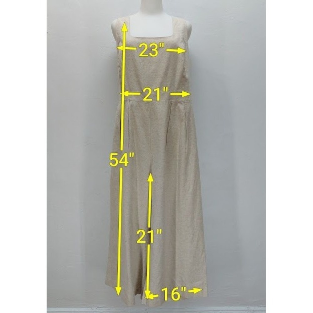 Banana Republic Jumpsuit Women's 18 Beige Linen Blend Wide Leg Square Neck Coast - Picture 12 of 12